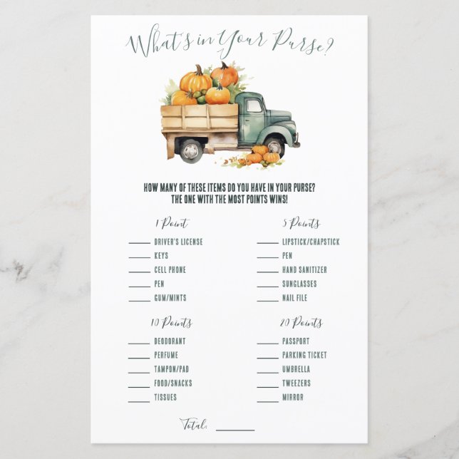 Vintage Pickup Truck What's in Your Purse? Game (Front)