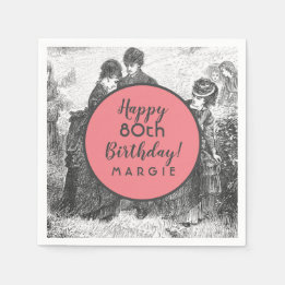 Vintage Picnic Birthday in Charcoal and Coral Napkin