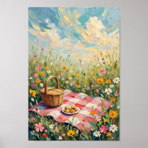 Vintage Picnic Meadow Countryside Art Poster
