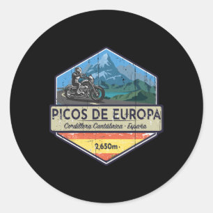 Vintage Picos De Europa Motorcycle Spain Mountain  Classic Round Sticker