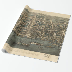 Vintage Pictorial Map of Alexandria VA (1863) Wrapping Paper