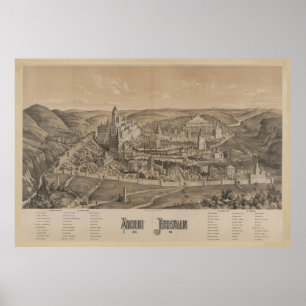 Vintage Pictorial Map of Ancient Jerusalem (1887) Poster