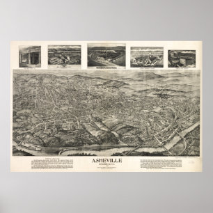Vintage Pictorial Map of Asheville NC (1912) Poster