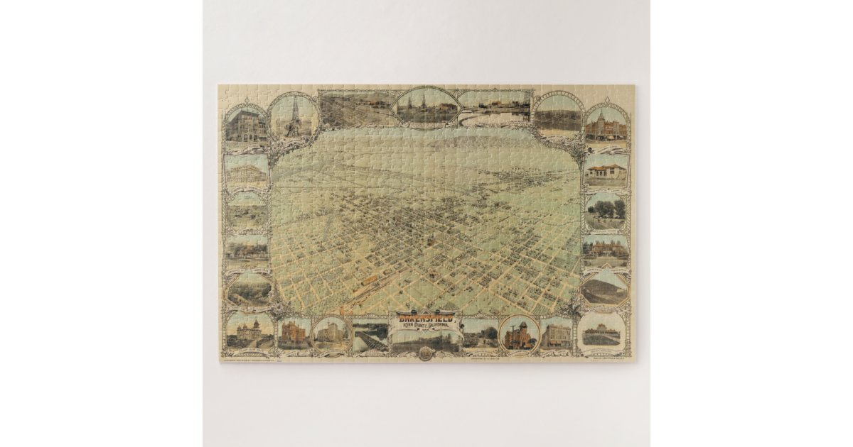 Vintage Pictorial Map of Bakersfield CA (1901) Jigsaw Puzzle Zazzle