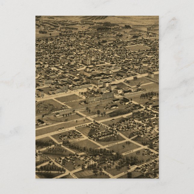 Vintage Pictorial Map of Birmingham (1885) Postcard (Front)