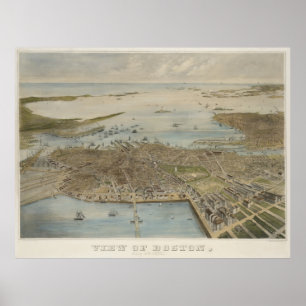 Vintage Pictorial Map of Boston (1870) (2) Poster