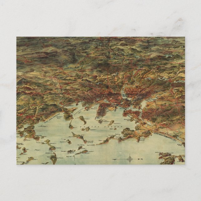 Vintage Pictorial Map of Boston (1905) Postcard (Front)