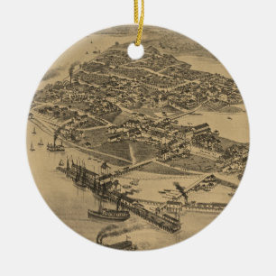 Vintage Pictorial Map of Cedar Key FL (1884) Ceramic Tree Decoration