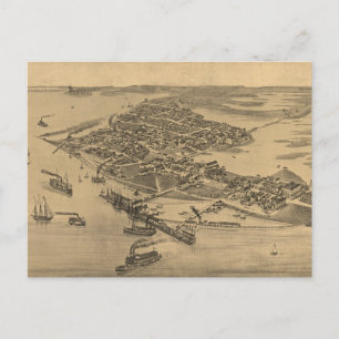 Vintage Pictorial Map of Cedar Key FL (1884) Postcard