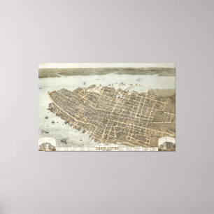 Vintage Pictorial Map of Charleston (1872) Canvas Print