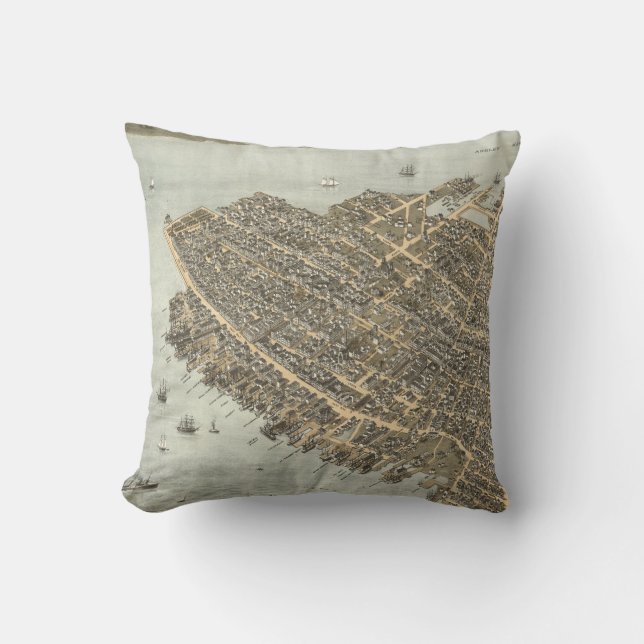 Vintage Pictorial Map of Charleston (1872) Cushion (Front)