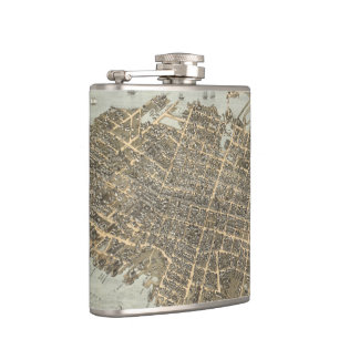 Vintage Pictorial Map of Charleston (1872) Hip Flask
