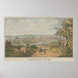 Vintage Pictorial Map of Cincinnati OH (1841) Poster