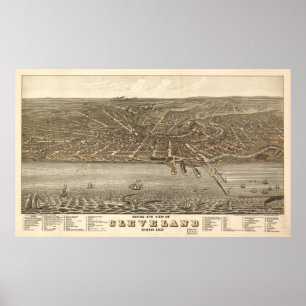Vintage Pictorial Map of Cleveland (1877) Poster