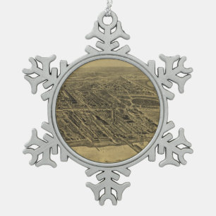 Vintage Pictorial Map of Coney Island (1906) Snowflake Pewter Christmas Ornament