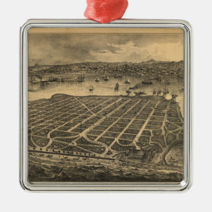 Vintage Pictorial Map of Coronado Beach (1880) Metal Tree Decoration