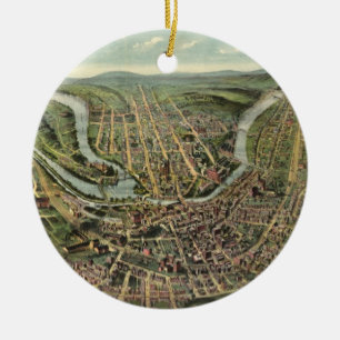 Vintage Pictorial Map of Cumberland MD (1906) Ceramic Tree Decoration