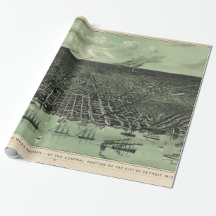 Vintage Pictorial Map of Detroit Michigan (1889) Wrapping Paper