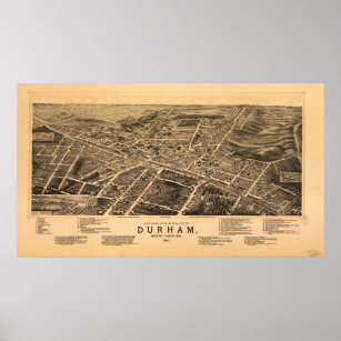 Vintage Pictorial Map of Durham NC (1891) Poster