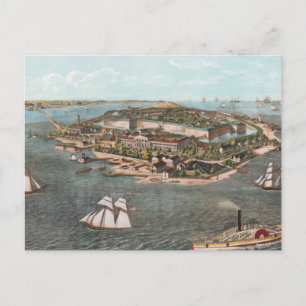 Vintage Pictorial Map of Fort Monroe Virginia Postcard