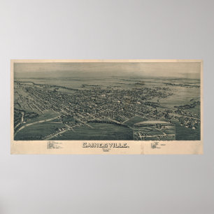 Vintage Pictorial Map of Gainesville TX (1891) Poster