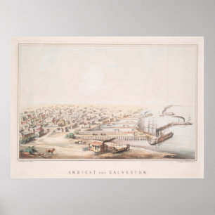 Vintage Pictorial Map of Galveston TX (1855) Poster