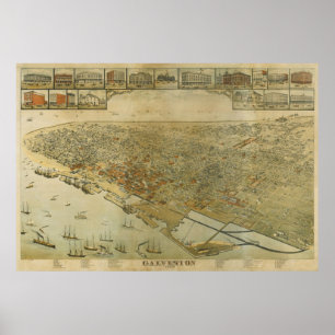 Vintage Pictorial Map of Galveston TX (1885) Poster