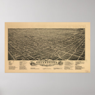 Vintage Pictorial Map of Greensboro NC (1891) Poster