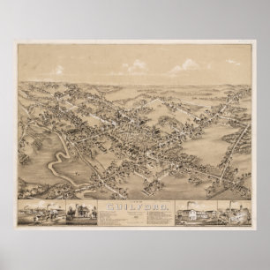 Vintage Pictorial Map of Guilford CT (1881) Poster