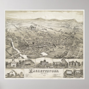 Vintage Pictorial Map of Hackettstown NJ (1883) Poster