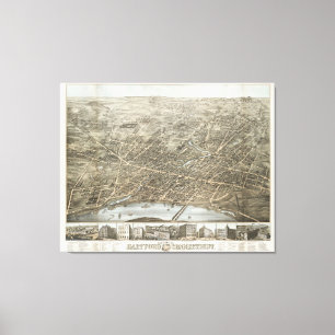 Vintage Pictorial Map of Hartford CT (1877) Canvas Print