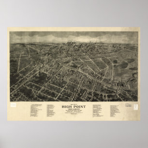 Vintage Pictorial Map of High Point NC (1913) Poster