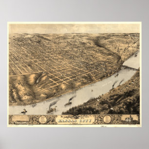 Vintage Pictorial Map of Kansas City (1869) Poster