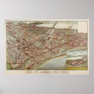 Vintage Pictorial Map of Kansas City MO (1895) Poster