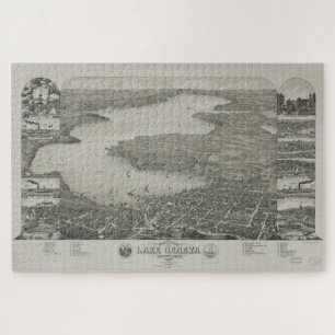 Vintage Pictorial Map of Lake Geneva WI (1882) Jigsaw Puzzle