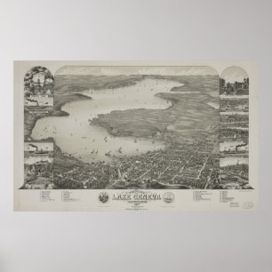 Vintage Pictorial Map of Lake Geneva WI (1882) Poster