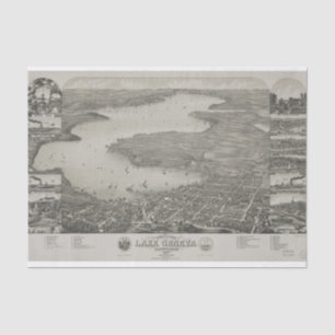 Vintage Pictorial Map of Lake Geneva WI (1882) Tissue Paper