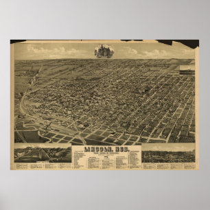 Vintage Pictorial Map of Lincoln NE (1889) Poster