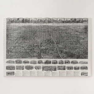 Vintage Pictorial Map of Manchester CT (1914) Jigsaw Puzzle