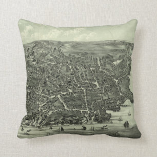 Vintage Pictorial Map of Marblehead MA (1882) Cushion