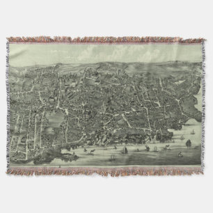 Vintage Pictorial Map of Marblehead MA (1882) Throw Blanket