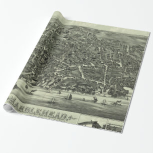 Vintage Pictorial Map of Marblehead MA (1882) Wrapping Paper