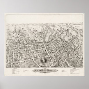 Vintage Pictorial Map of Marlborough MA (1878) Poster