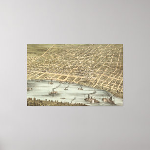 Vintage Pictorial Map of Memphis Tennessee (1870) Canvas Print