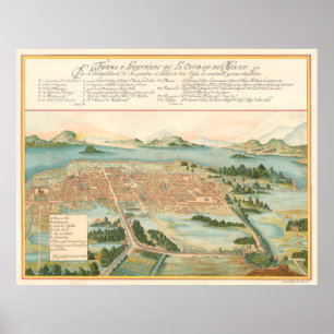 Vintage Pictorial Map of Mexico City (1628) Poster