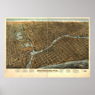 Vintage Pictorial Map of Milwaukee (1872) Poster