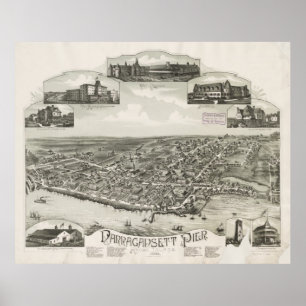 Vintage Pictorial Map of Narragansett RI (1888) Poster
