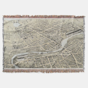 Vintage Pictorial Map of Nashua NH (1875) Throw Blanket