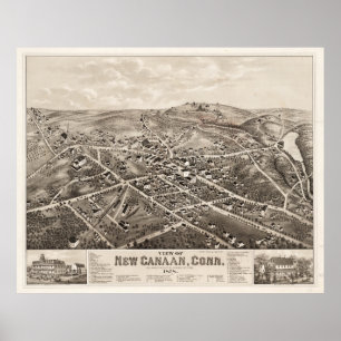 Vintage Pictorial Map of New Canaan CT (1878) Poster