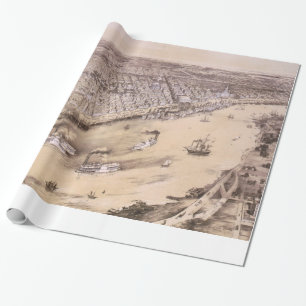 Vintage Pictorial Map of New Orleans (1851) Wrapping Paper